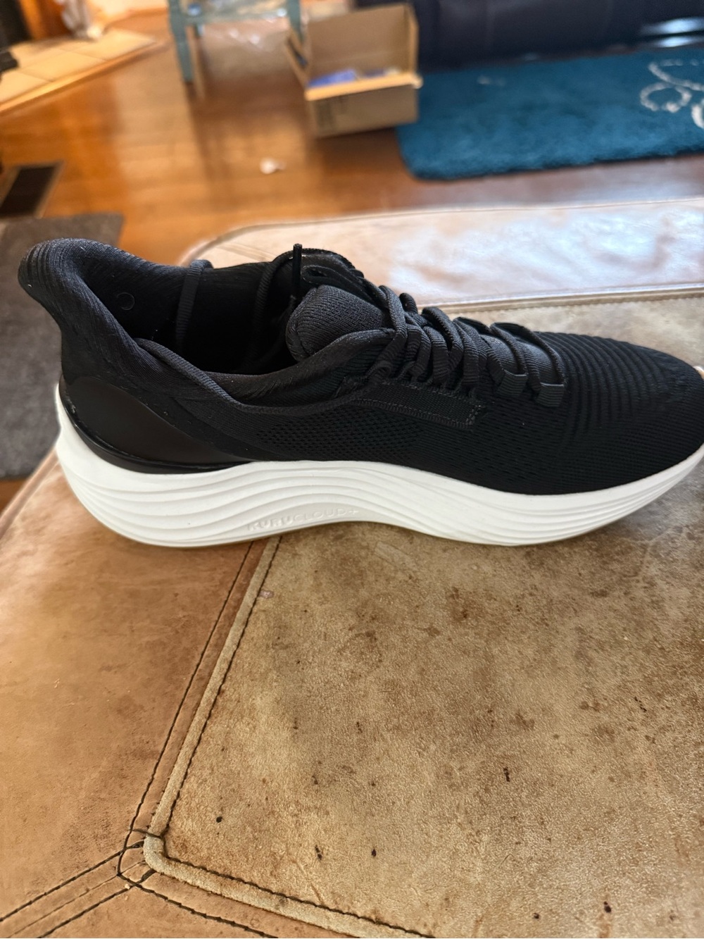 KURU Women's Black Knit Athletic Sneakers with White Platform Sole
